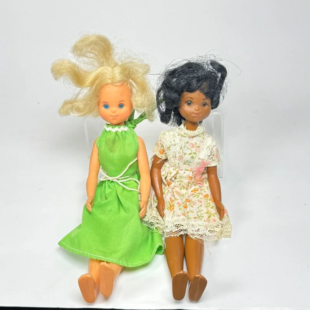 Vintage 1973 Mattel Sunshine Family Dolls Set Blonde and African‎ American 9